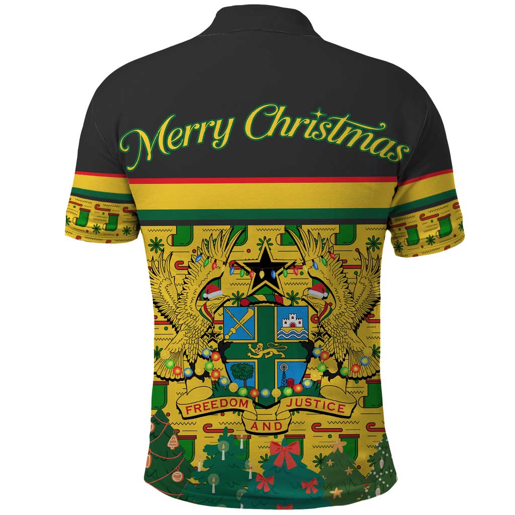 Ghana Christmas Polo Shirt Santa Ornament National Coat of Arms and Festive - African Pride