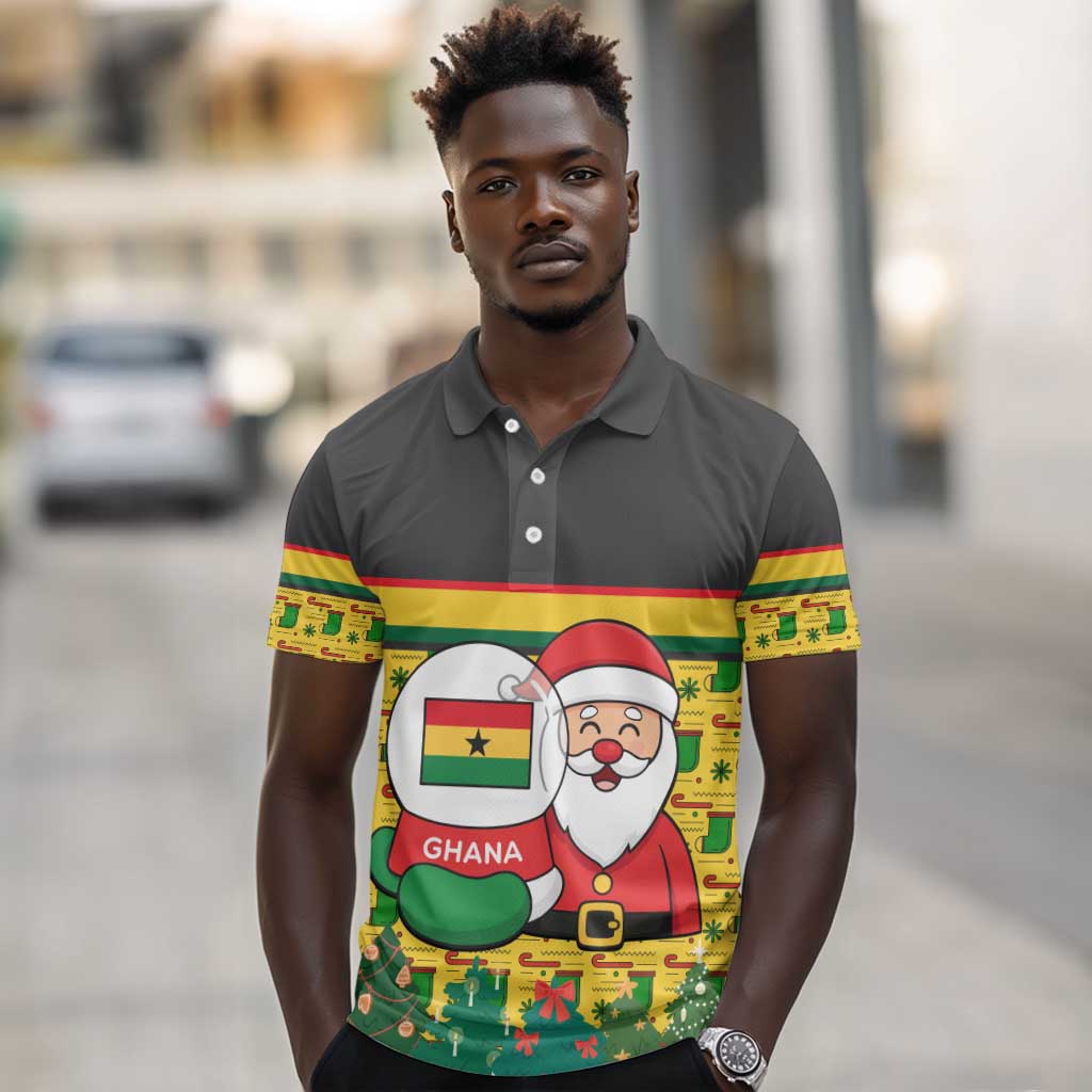 Ghana Christmas Polo Shirt Santa Ornament National Coat of Arms and Festive - African Pride
