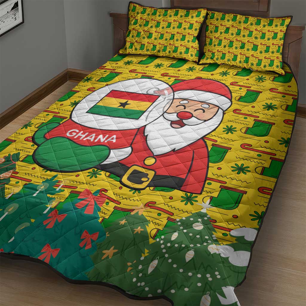 Ghana Christmas Quilt Bed Set Santa Ornament National Coat of Arms and Festive - African Pride