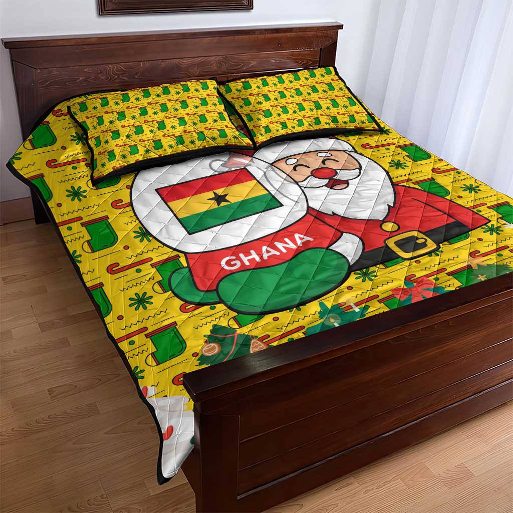 Ghana Christmas Quilt Bed Set Santa Ornament National Coat of Arms and Festive - African Pride