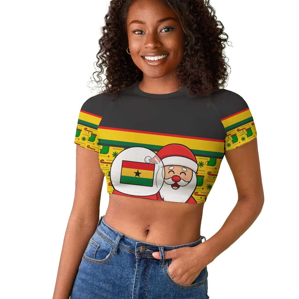 Ghana Christmas Raglan Cropped T shirt Santa Ornament National Coat of Arms and Festive - African Pride