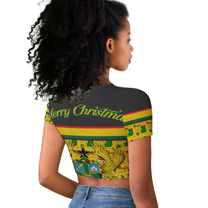 Ghana Christmas Raglan Cropped T shirt Santa Ornament National Coat of Arms and Festive - African Pride