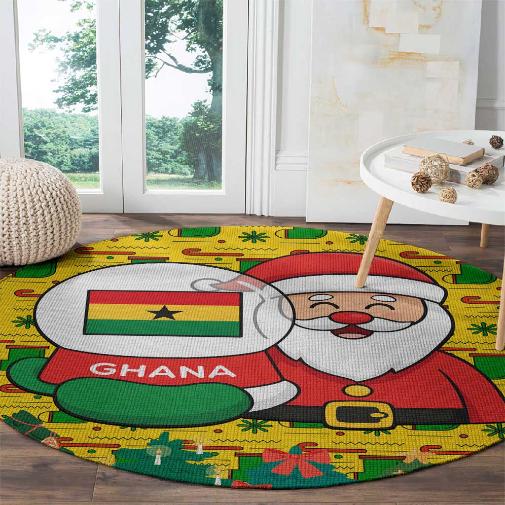 Ghana Christmas Round Carpet Santa Ornament National Coat of Arms and Festive - African Pride