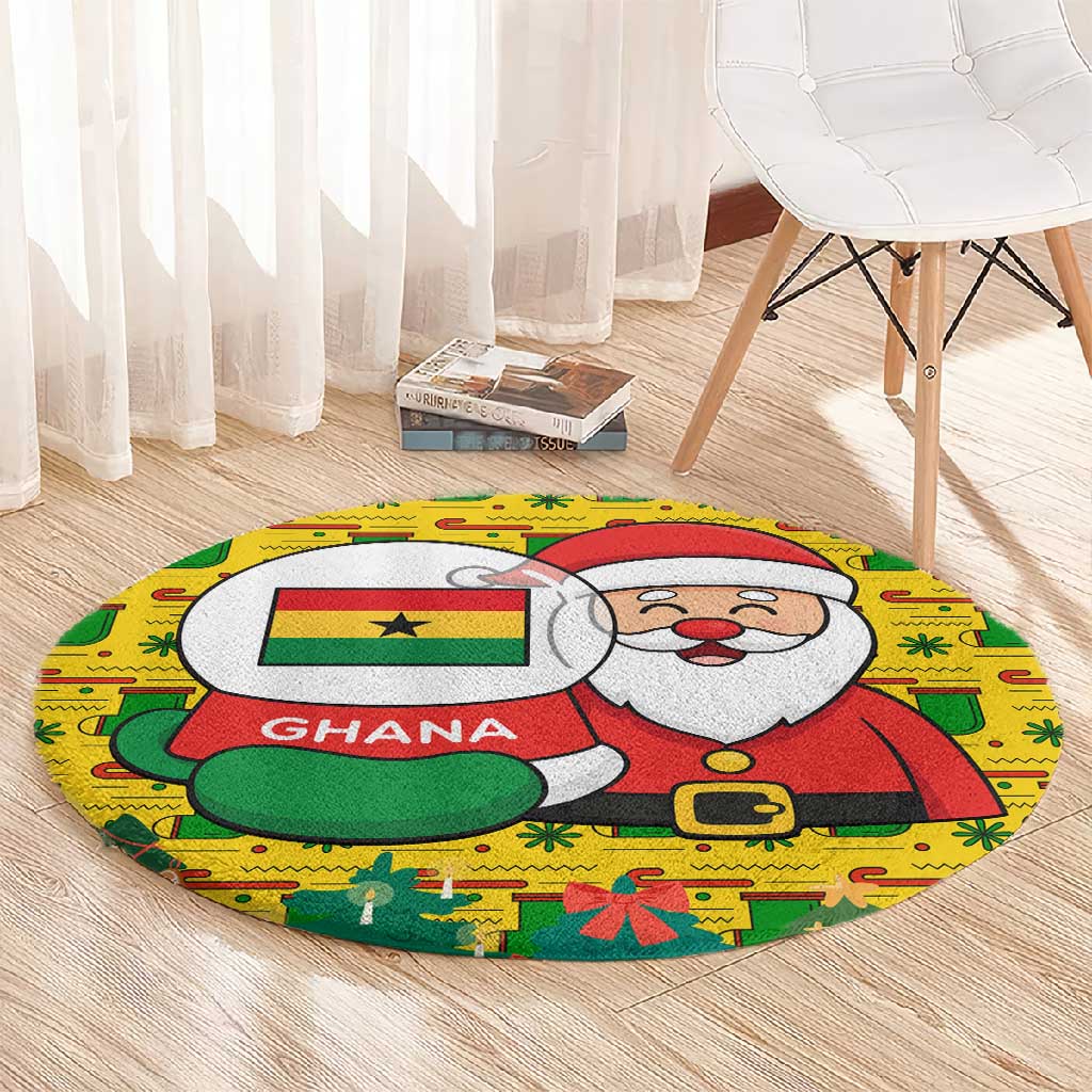 Ghana Christmas Round Carpet Santa Ornament National Coat of Arms and Festive - African Pride