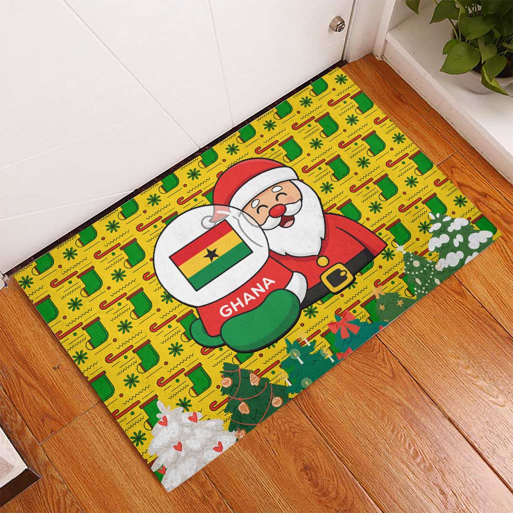 Ghana Christmas Rubber Doormat Santa Ornament National Coat of Arms and Festive - African Pride