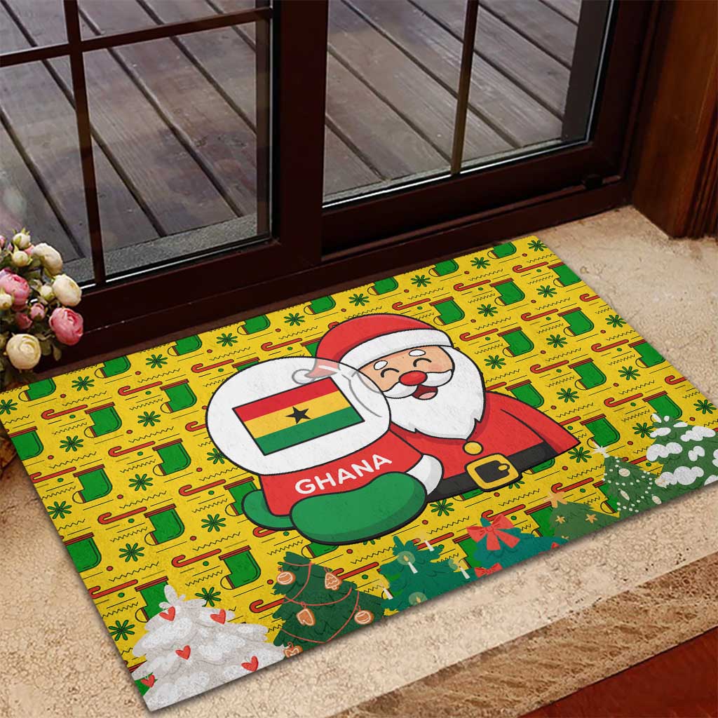 Ghana Christmas Rubber Doormat Santa Ornament National Coat of Arms and Festive - African Pride