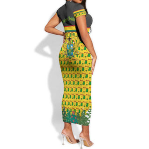 Ghana Christmas Short Sleeve Bodycon Dress Santa Ornament National Coat of Arms and Festive - African Pride