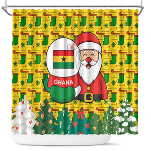 Ghana Christmas Shower Curtain Santa Ornament National Coat of Arms and Festive - African Pride