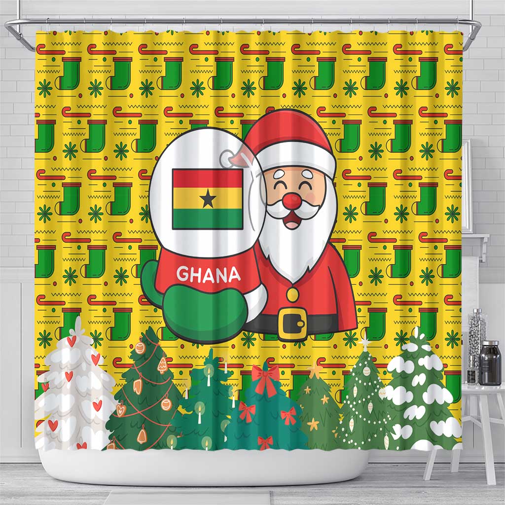 Ghana Christmas Shower Curtain Santa Ornament National Coat of Arms and Festive - African Pride
