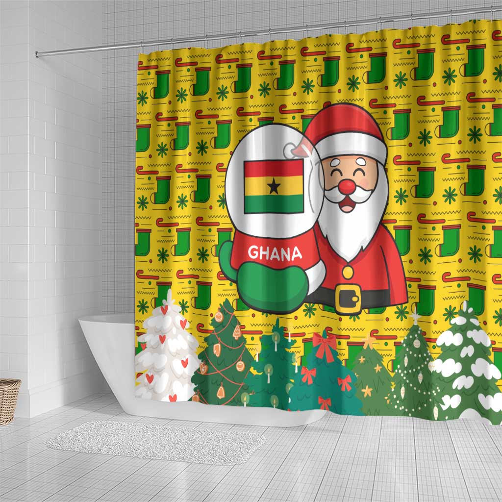 Ghana Christmas Shower Curtain Santa Ornament National Coat of Arms and Festive - African Pride