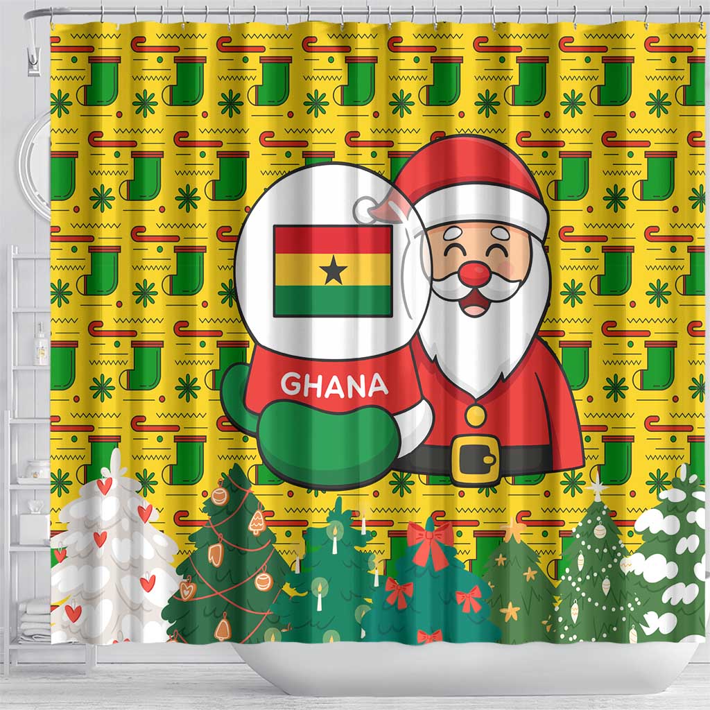 Ghana Christmas Shower Curtain Santa Ornament National Coat of Arms and Festive - African Pride