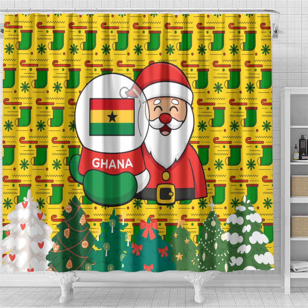Ghana Christmas Shower Curtain Santa Ornament National Coat of Arms and Festive - African Pride