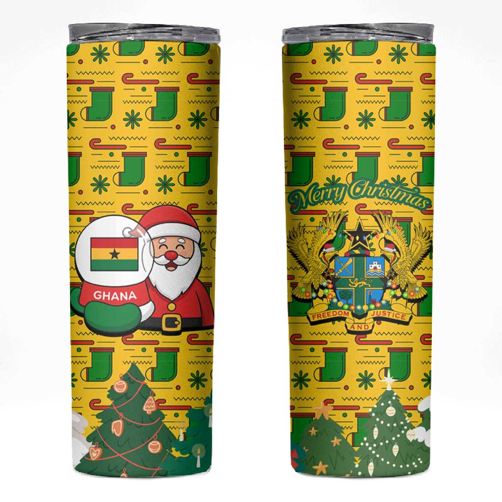 Ghana Christmas Skinny Tumbler Santa Ornament National Coat of Arms and Festive - African Pride