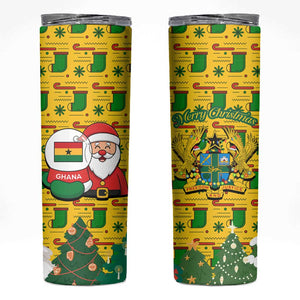 Ghana Christmas Skinny Tumbler Santa Ornament National Coat of Arms and Festive - African Pride