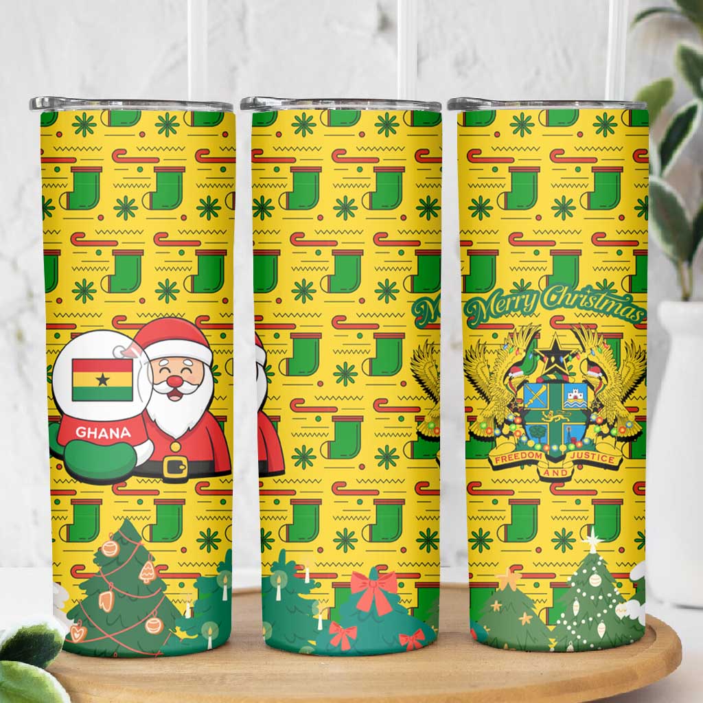 Ghana Christmas Skinny Tumbler Santa Ornament National Coat of Arms and Festive - African Pride