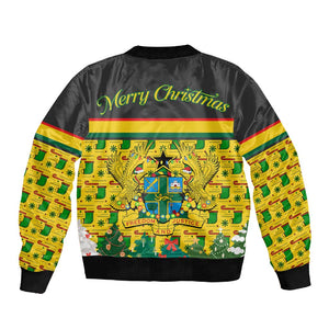 Ghana Christmas Sleeve Zip Bomber Jacket Santa Ornament National Coat of Arms and Festive - African Pride