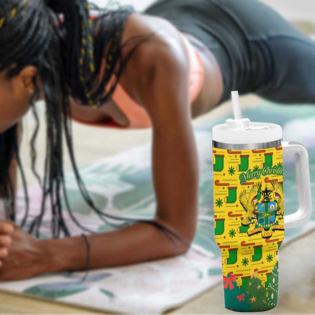 Ghana Christmas Tumbler With Handle Santa Ornament National Coat of Arms and Festive - African Pride
