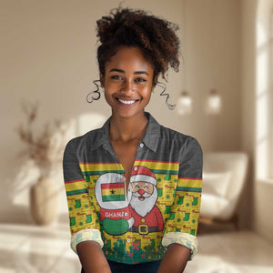 Ghana Christmas Women Casual Shirt Santa Ornament National Coat of Arms and Festive - African Pride