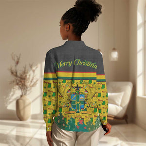 Ghana Christmas Women Casual Shirt Santa Ornament National Coat of Arms and Festive - African Pride
