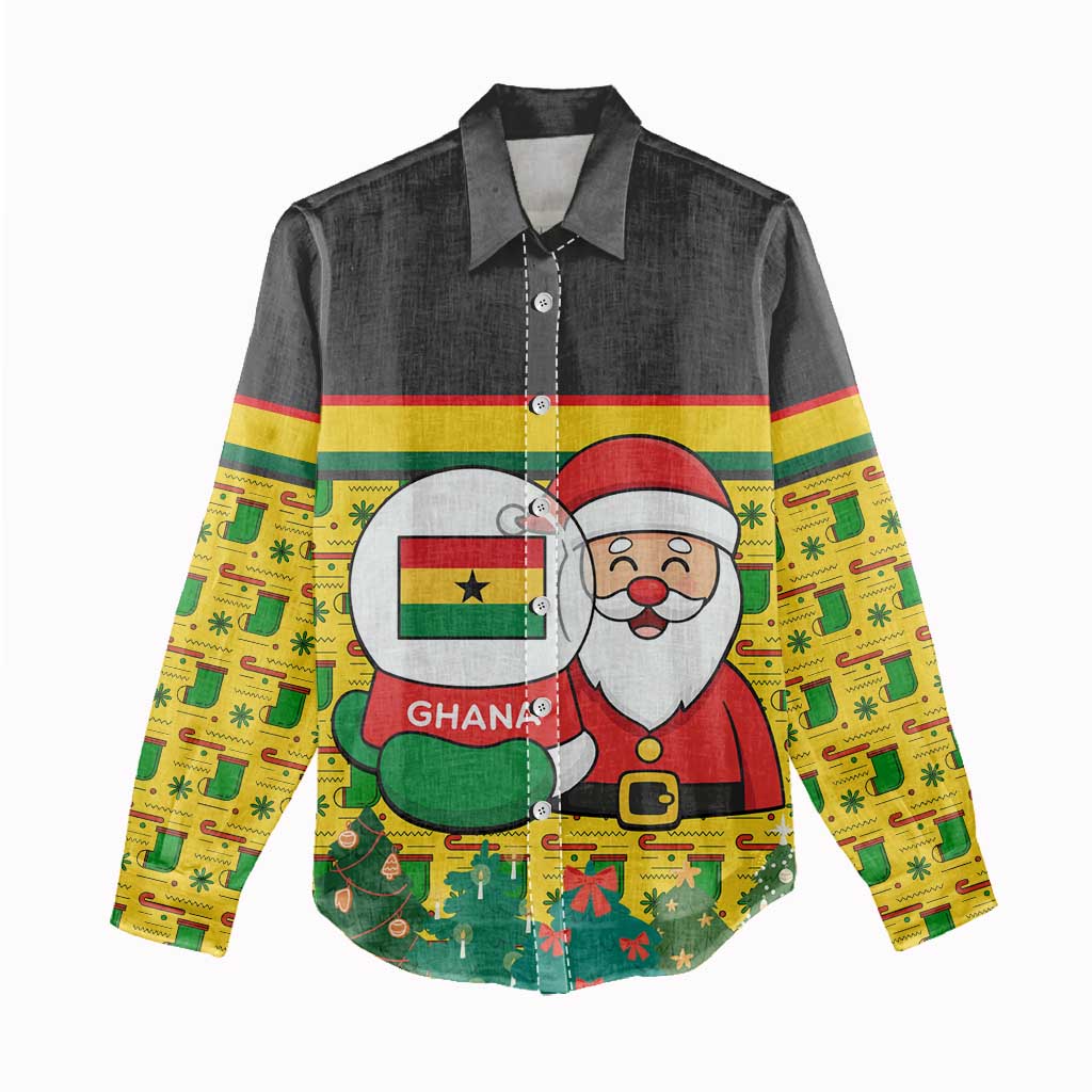 Ghana Christmas Women Casual Shirt Santa Ornament National Coat of Arms and Festive - African Pride