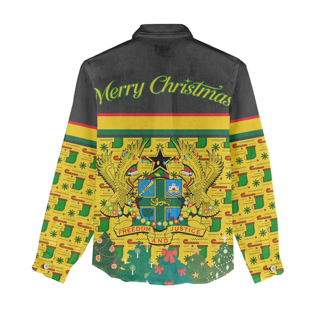 Ghana Christmas Women Casual Shirt Santa Ornament National Coat of Arms and Festive - African Pride
