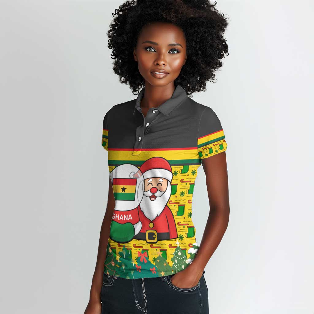 Ghana Christmas Women Polo Shirt Santa Ornament National Coat of Arms and Festive - African Pride