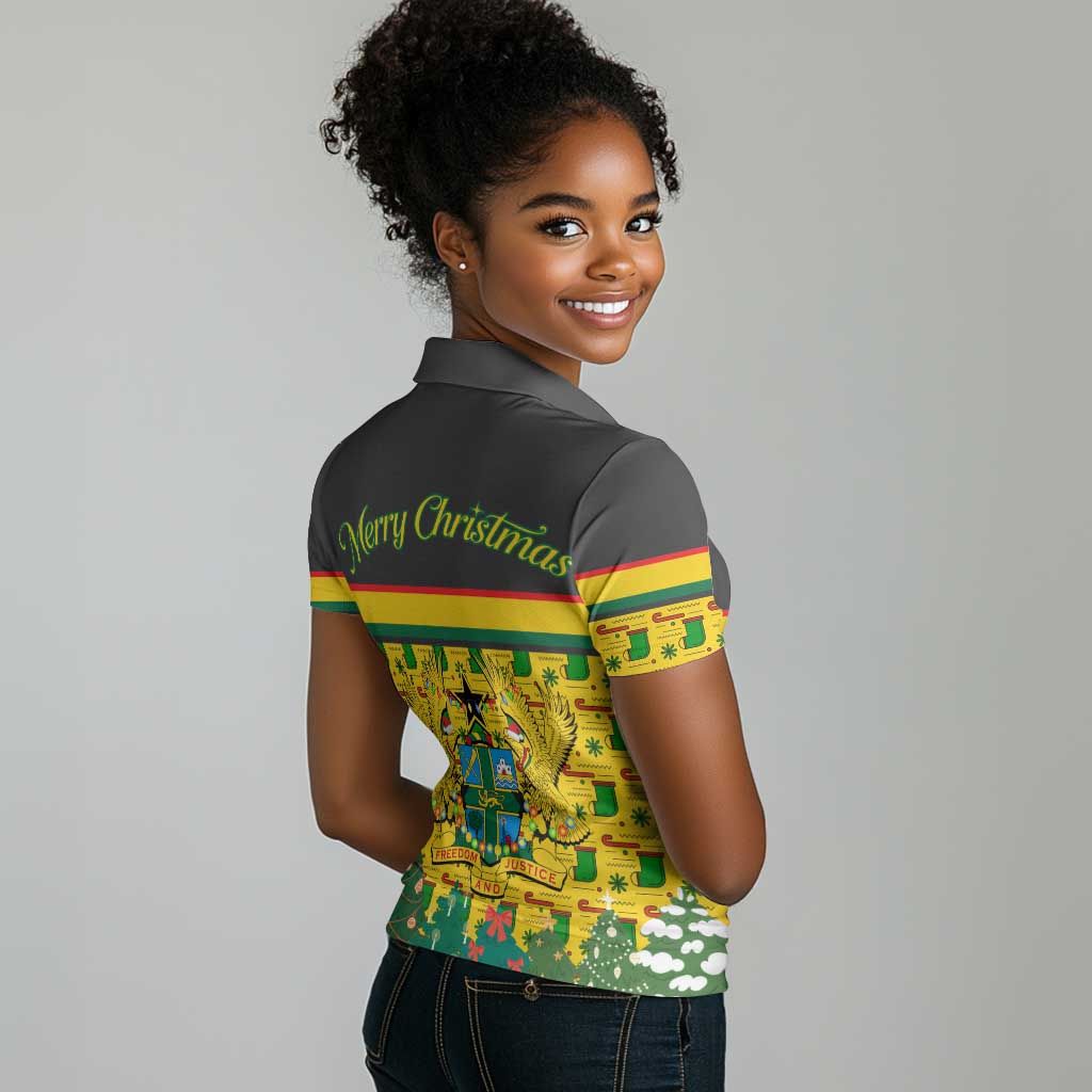 Ghana Christmas Women Polo Shirt Santa Ornament National Coat of Arms and Festive - African Pride