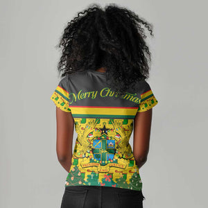 Ghana Christmas Women V-Neck T-Shirt Santa Ornament National Coat of Arms and Festive - African Pride