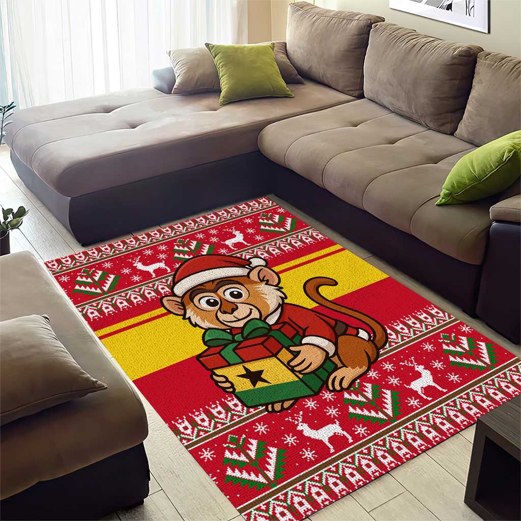 Ghana Christmas Area Rug Monkey Holding Gift Ghana Map and Festive - African Pride