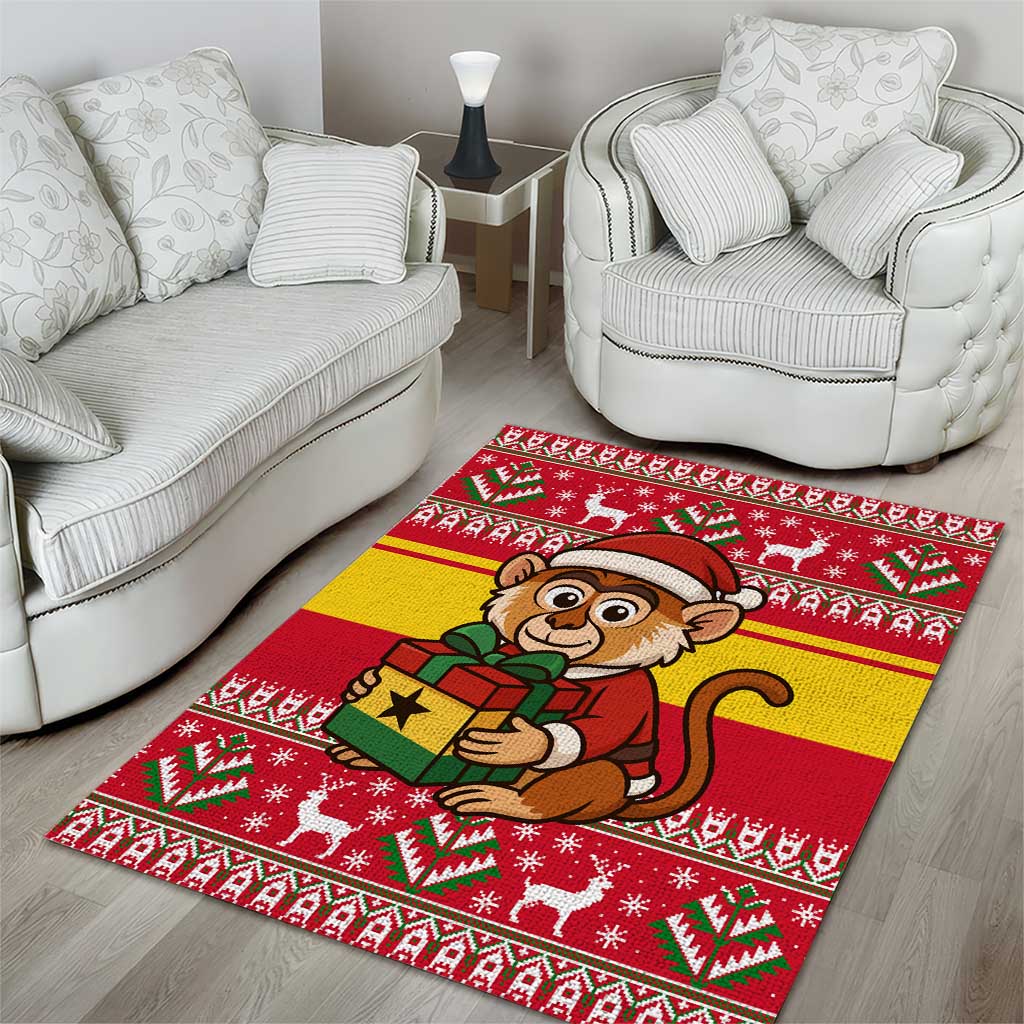 Ghana Christmas Area Rug Monkey Holding Gift Ghana Map and Festive - African Pride