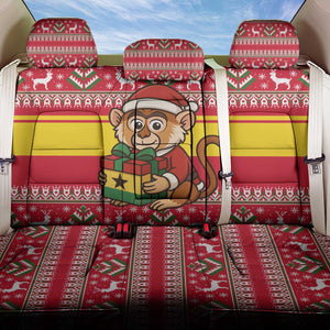 Ghana Christmas Back Car Seat Cover Monkey Holding Gift Ghana Map and Festive - African Pride