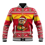 Ghana Christmas Baseball Jacket Monkey Holding Gift Ghana Map and Festive - African Pride