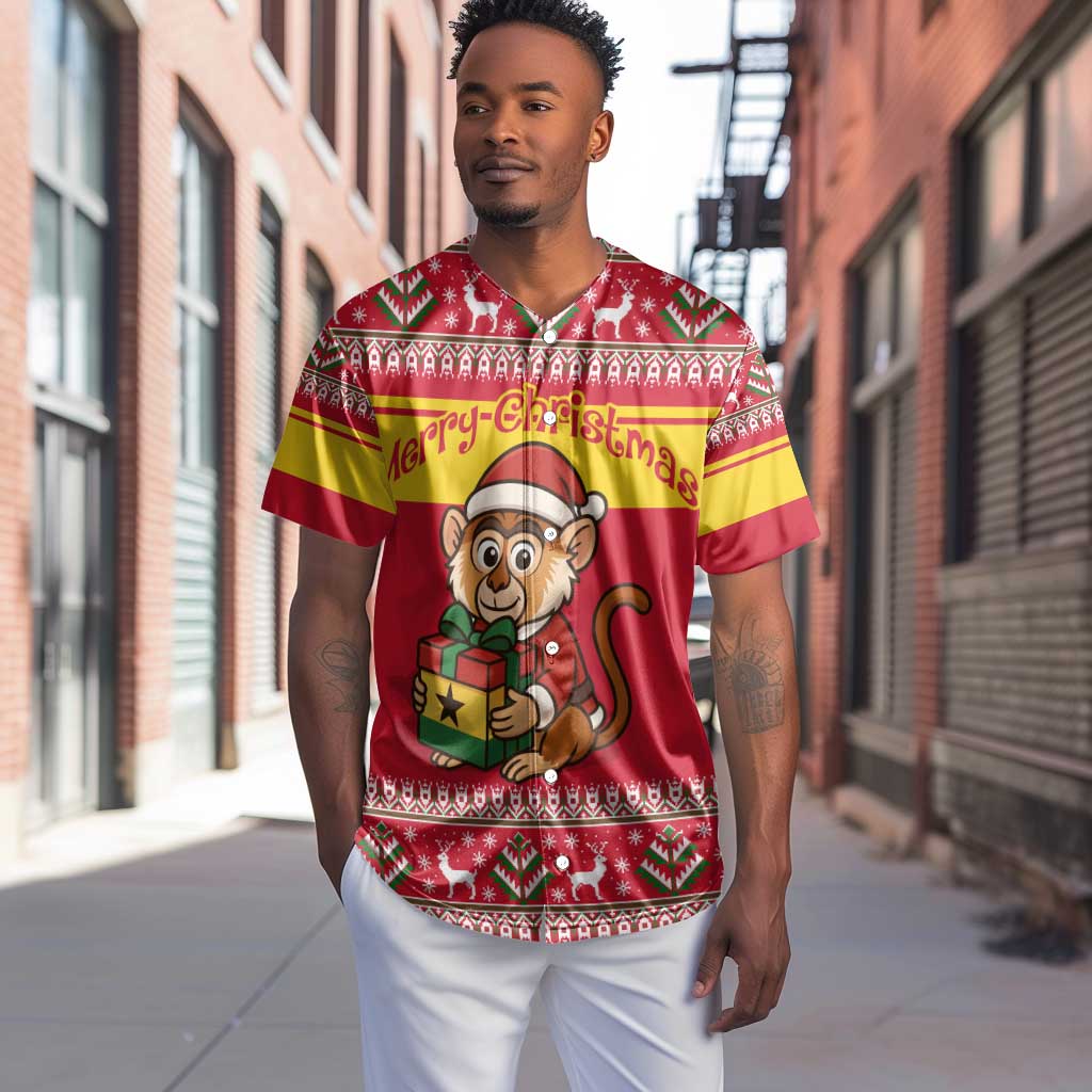 Ghana Christmas Baseball Jersey Monkey Holding Gift Ghana Map and Festive - African Pride