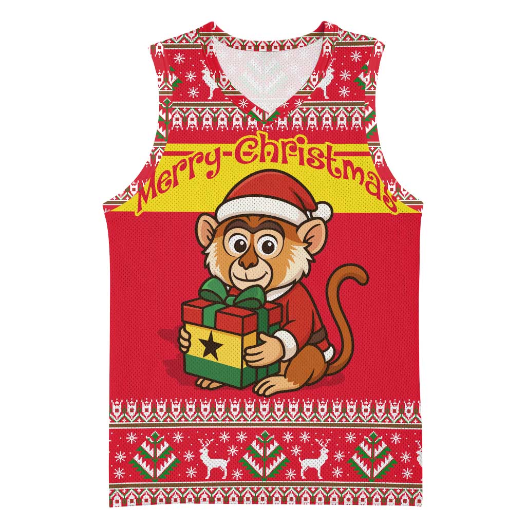 Ghana Christmas Basketball Jersey Monkey Holding Gift Ghana Map and Festive - African Pride