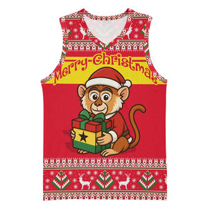 Ghana Christmas Basketball Jersey Monkey Holding Gift Ghana Map and Festive - African Pride