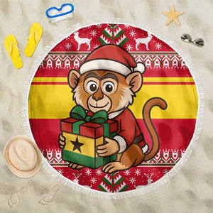Ghana Christmas Beach Blanket Monkey Holding Gift Ghana Map and Festive - African Pride