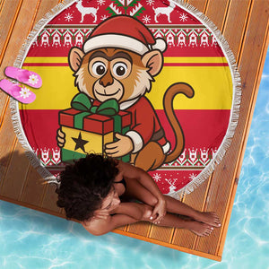 Ghana Christmas Beach Blanket Monkey Holding Gift Ghana Map and Festive - African Pride