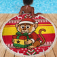 Ghana Christmas Beach Blanket Monkey Holding Gift Ghana Map and Festive - African Pride