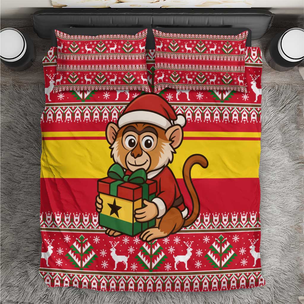 Ghana Christmas Bedding Set Monkey Holding Gift Ghana Map and Festive - African Pride