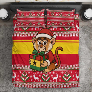 Ghana Christmas Bedding Set Monkey Holding Gift Ghana Map and Festive - African Pride