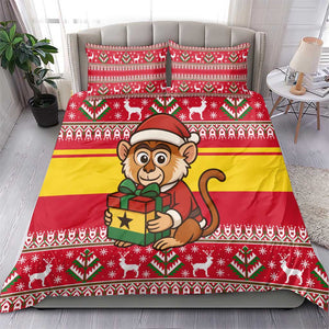 Ghana Christmas Bedding Set Monkey Holding Gift Ghana Map and Festive - African Pride