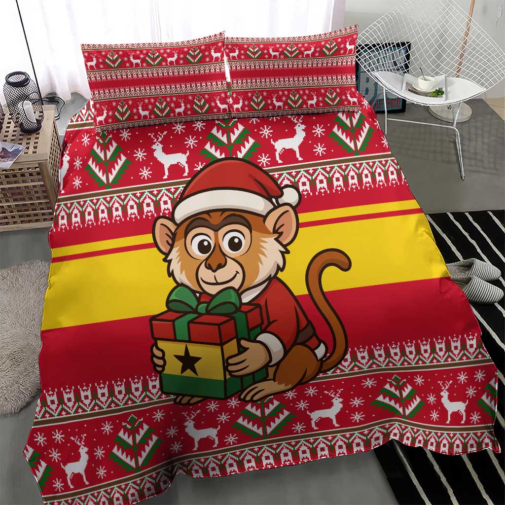 Ghana Christmas Bedding Set Monkey Holding Gift Ghana Map and Festive - African Pride
