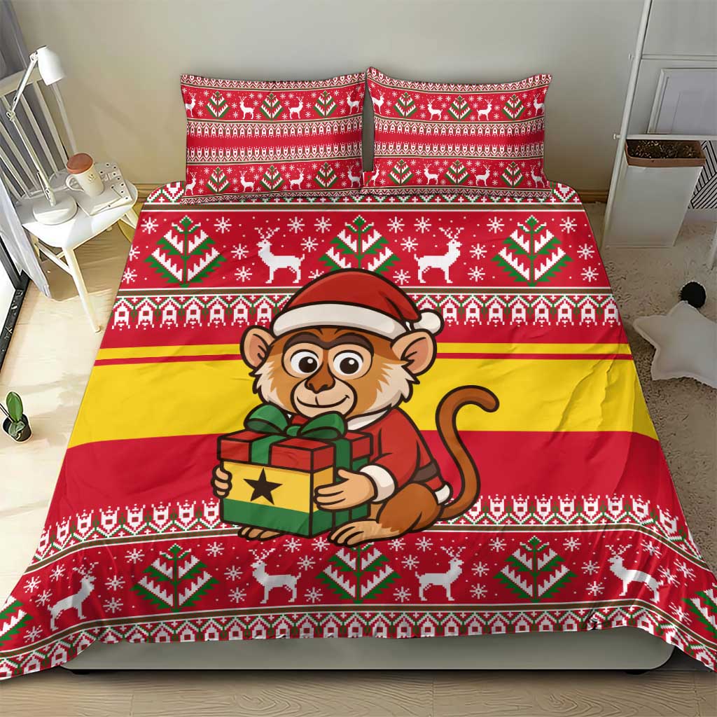Ghana Christmas Bedding Set Monkey Holding Gift Ghana Map and Festive - African Pride