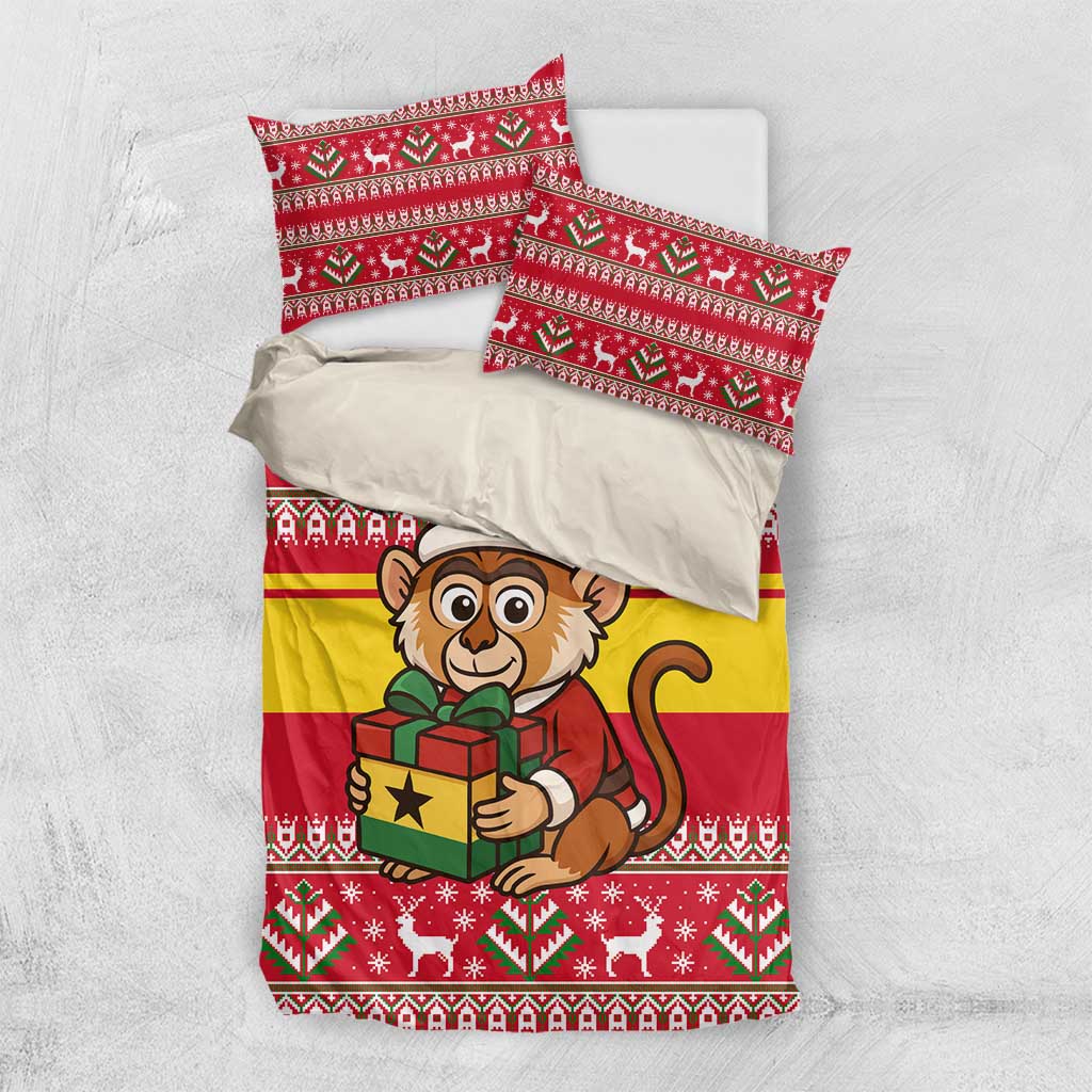 Ghana Christmas Bedding Set Monkey Holding Gift Ghana Map and Festive - African Pride