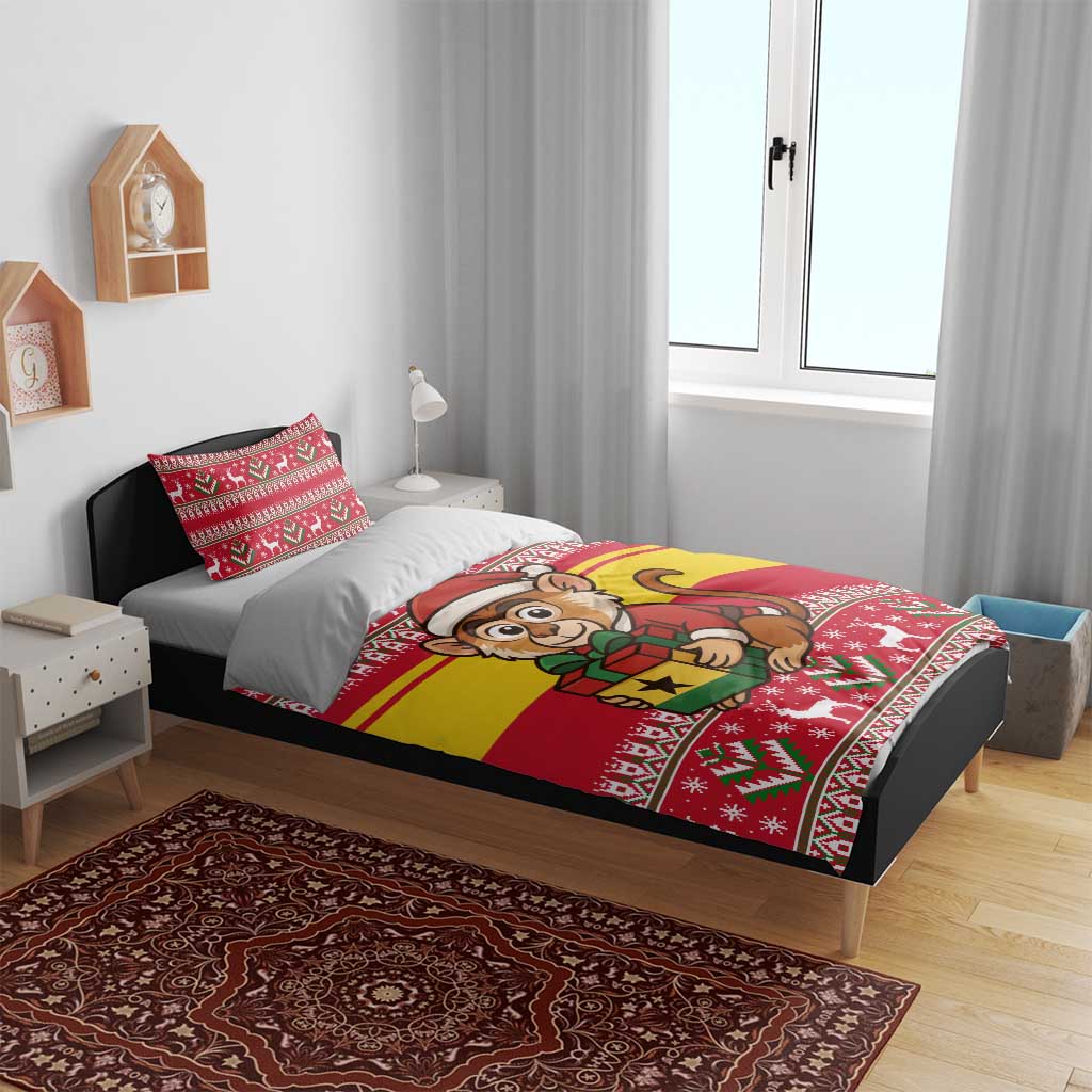 Ghana Christmas Bedding Set Monkey Holding Gift Ghana Map and Festive - African Pride