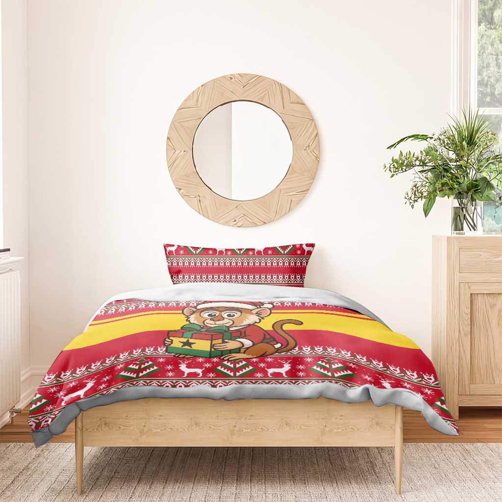 Ghana Christmas Bedding Set Monkey Holding Gift Ghana Map and Festive - African Pride
