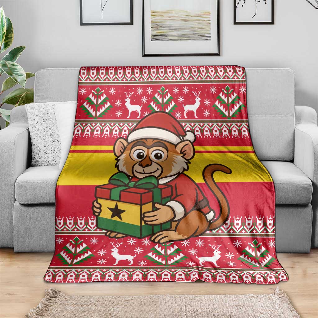 Ghana Christmas Blanket Monkey Holding Gift Ghana Map and Festive - African Pride