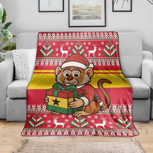 Ghana Christmas Blanket Monkey Holding Gift Ghana Map and Festive - African Pride