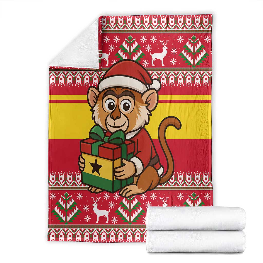 Ghana Christmas Blanket Monkey Holding Gift Ghana Map and Festive - African Pride