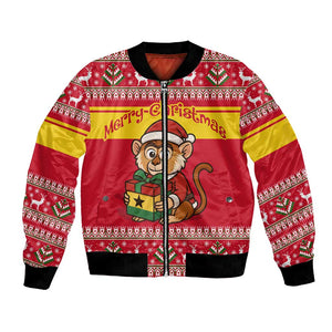 Ghana Christmas Bomber Jacket Monkey Holding Gift Ghana Map and Festive - African Pride